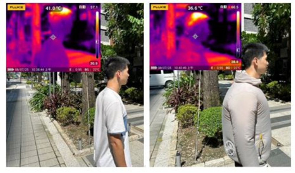 《圖說》實測穿著風扇衣約1分鐘約可降低4度體表溫度。〈勞工局提供〉