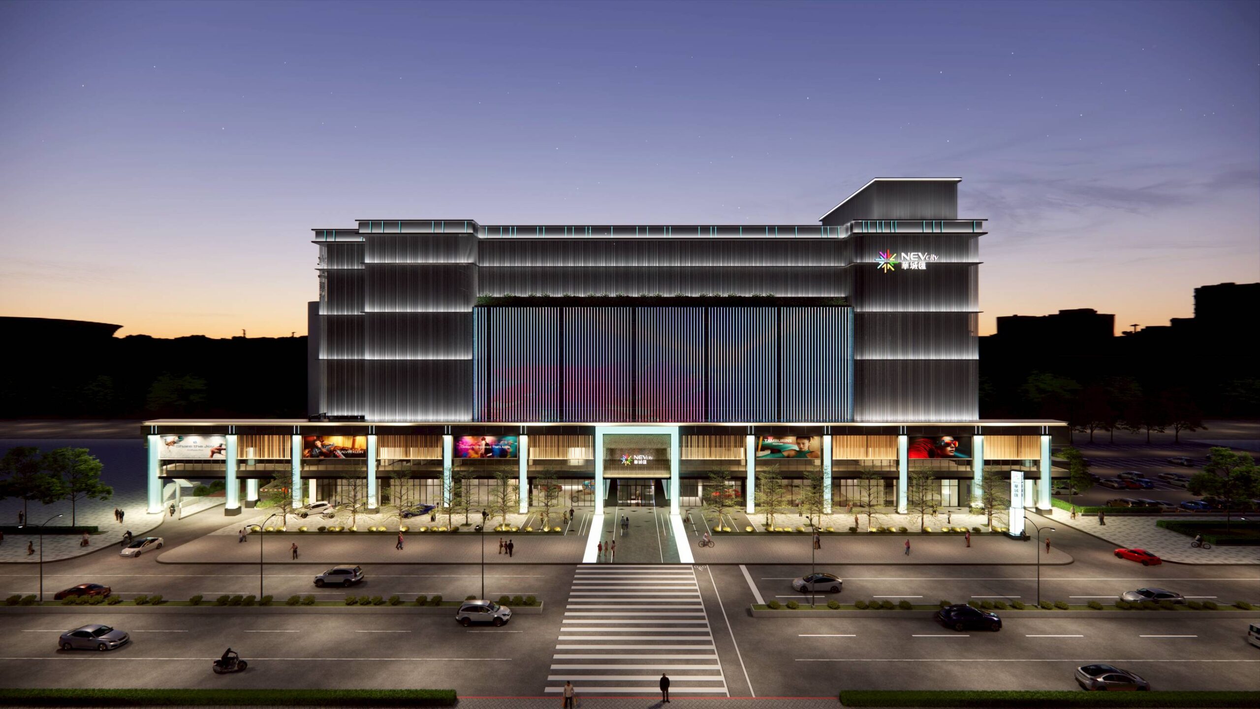 華城電機跨足百貨 大直華城匯打造全台首座AI智慧商場 3 圖▲華城匯百貨外觀以光影設計展現科技感,未來將成為大直城市夜景新地標。(華城匯商場模擬圖尚未定案)(圖/業者提供)