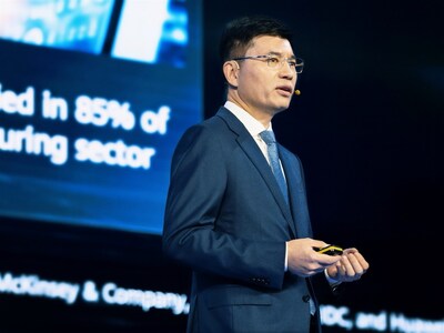 Leo Chen, Huawei's Senior Vice President and President of Enterprise Sales, delivers a keynote at the event