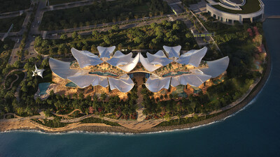 擬建 Therme Singapore 的俯視圖,佈局與周圍景觀示意圖。圖片由 Therme Singapore 與 DP Architects 提供 擬建 Therme Singapore 的俯視圖,佈局與周圍景觀示意圖。圖片由 Therme Singapore 與 DP Architects 提供