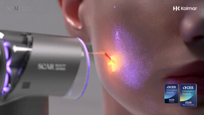 The Scar Beauty Device demonstrated at CES 2026, dispensing powder to cover the appearance of scars. The device received the Best of Innovation Award in Beauty Tech and an Innovation Award in Digital Health.