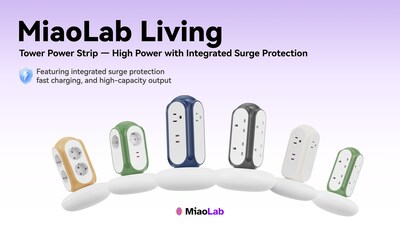 MiaoLab Living Tower Power Strip with surge protection and type-c fast charging in multiple colors