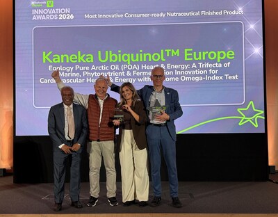 L-R – Vitafoods Judge, Dr V Krishnakumar; Dr Hogne Vik, Medical Advisor, Eqology; Dr Linda Saga, Head of Nutrition and Product Development, Eqology; Filip Van hulle, GM Kaneka EU