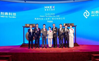 晶泰科技首席策略官蔣一得博士（右四）與劑泰主創團隊、投資人代表共同出席劑泰科技上市儀式