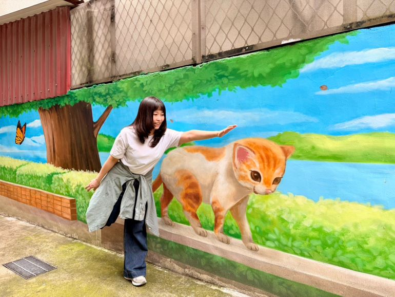 《圖說》宛如栩栩如生大自然的街景裡漫遊的貓貓【中和區明穗里】。〈水利局提供〉
