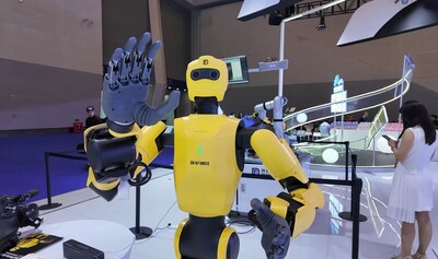 A DexForce humanoid robot on display at the 8th WCIFIT in Chongqing. (Photo/ Kenny Dong)